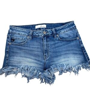 KanCan Washed Blue Distressed Frayed Denim Shorts